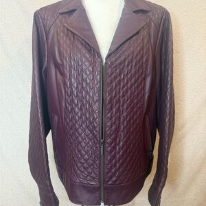 Women's Quilted Leather Jacket - Burgundy